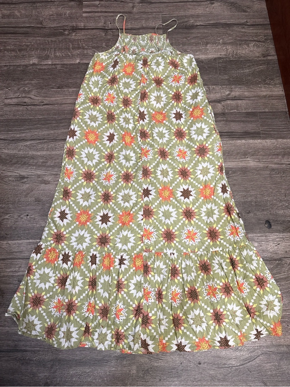 Universal Thread Olive Floral Print Midi Dress with Orange & White Accents - Picture 4 of 8